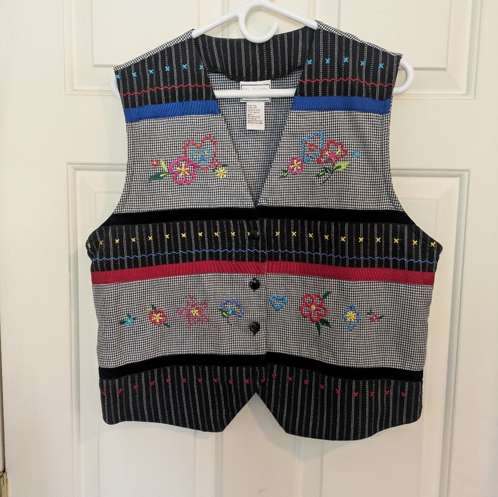 ❣️Vintage Napa Valley Houndstooth Grandma-Core Teacher Embroidered Vest L/P🌙
